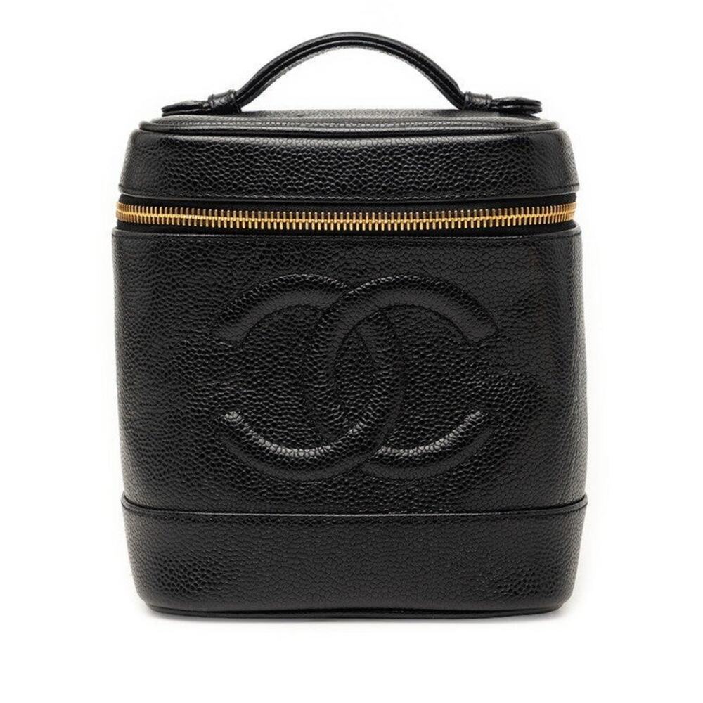 Chanel CC Logo Vanity Bag Caviar Skin Black